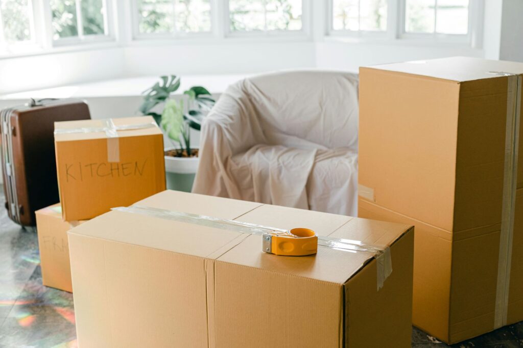 Moving to Dubai, packed boxes